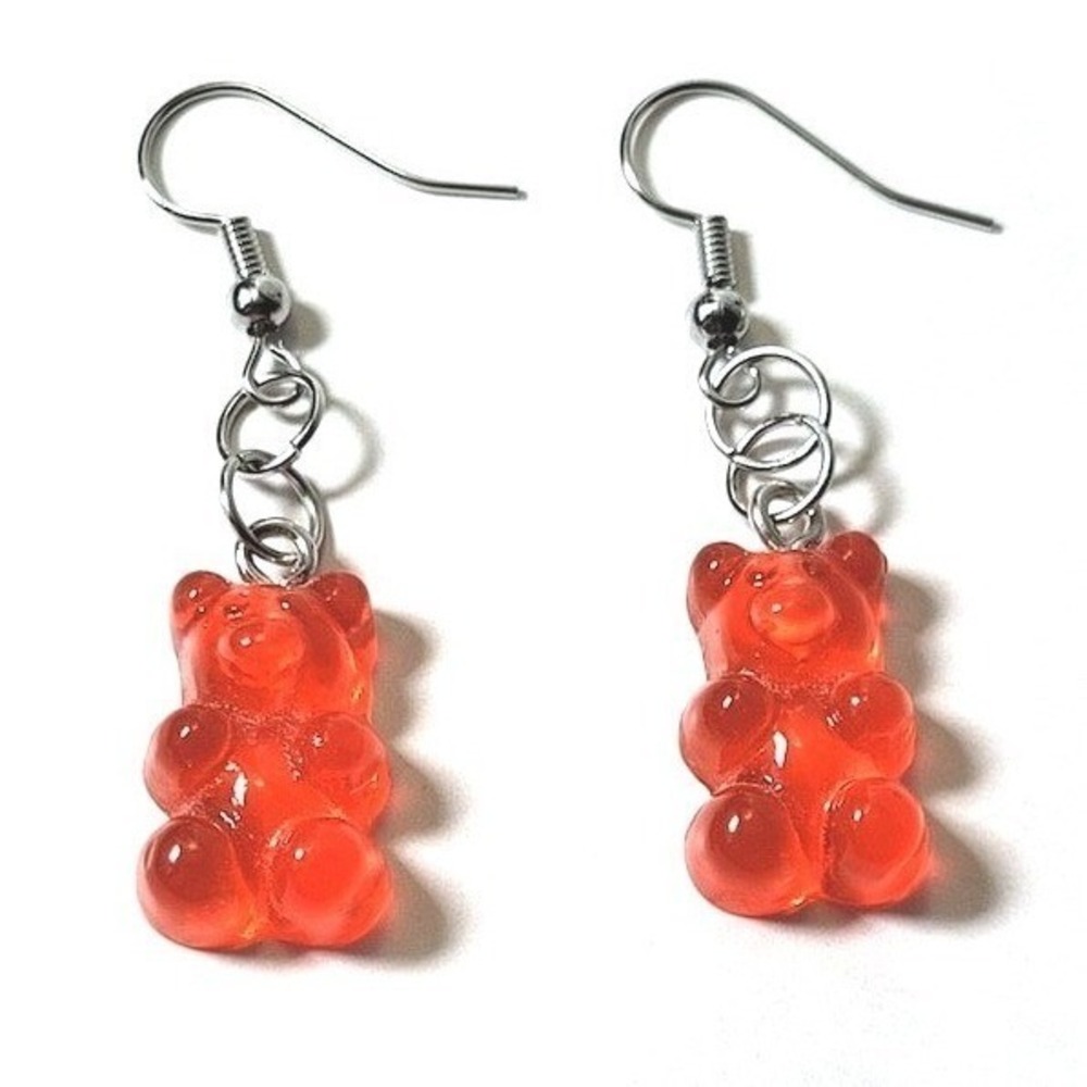 New Gummy Bear Earrings Red Resin Candy Dangle Drop Kidcore Y2K Boutique